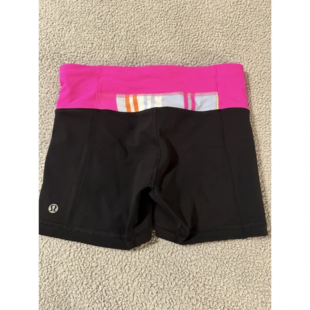 LULULEMON Athletic Black Pink Biker Gymnastic Yoga Shorts Sz 4 CUTE!!